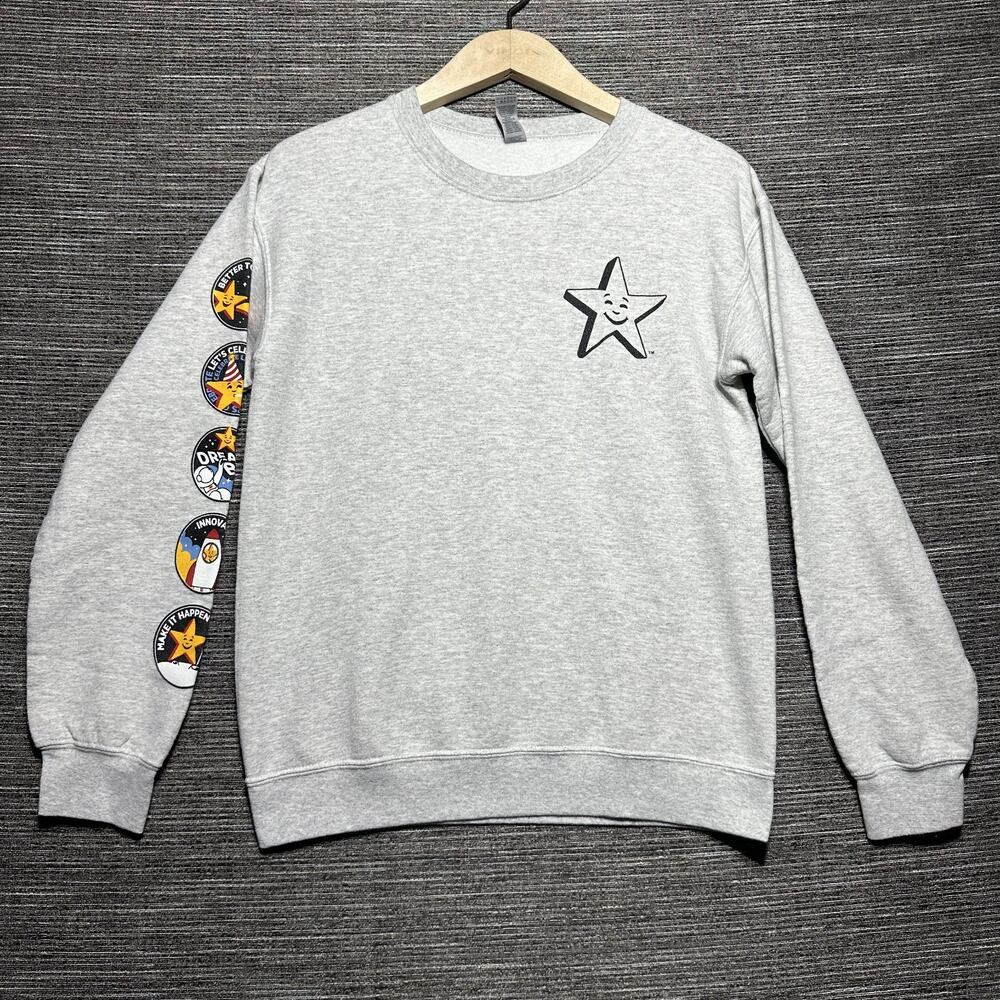 Carl's Jr Sweatshirt Adult Size Small Gray Pullover Long Sleeve Employee